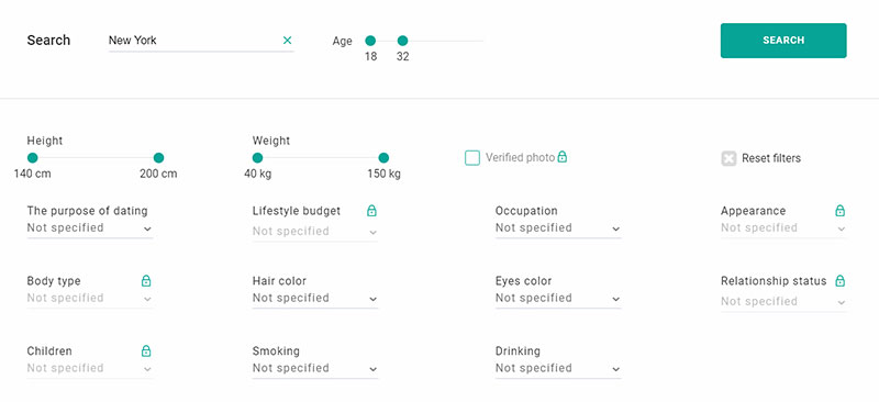 emilydates search filters
